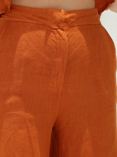 Sofia Pure Linen Side-Slit Pants From G Linen - Rust  - Details