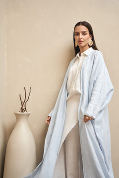 LAYLA Pure Linen Bisht Abaya in Cloud