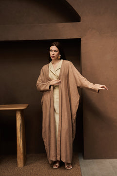 Layla Pure Linen Bisht Abaya Cammello from GLinen Ramadan Edition 25