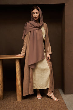 Layla Pure Linen Bisht Abaya Cammello from GLinen Ramadan Edition 25