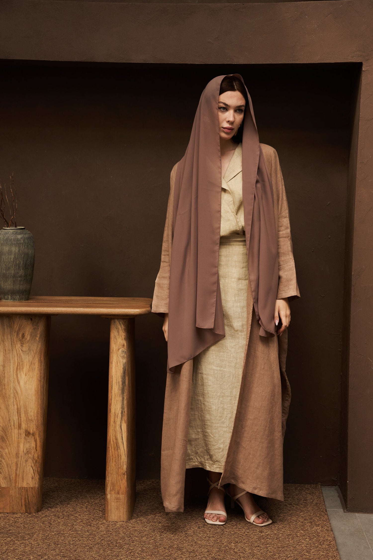 Layla Pure Linen Bisht Abaya Cammello from GLinen Ramadan Edition 25