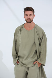 Commode Men's 100% Linen Top Green | G Linen World