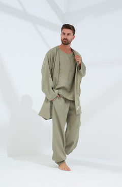 Leggera Men's Linen Cardigan Green - G Linen World 