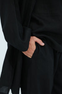 Commode Men's Relaxed Loose Fit 100% Linen Pants Black | G Linen World