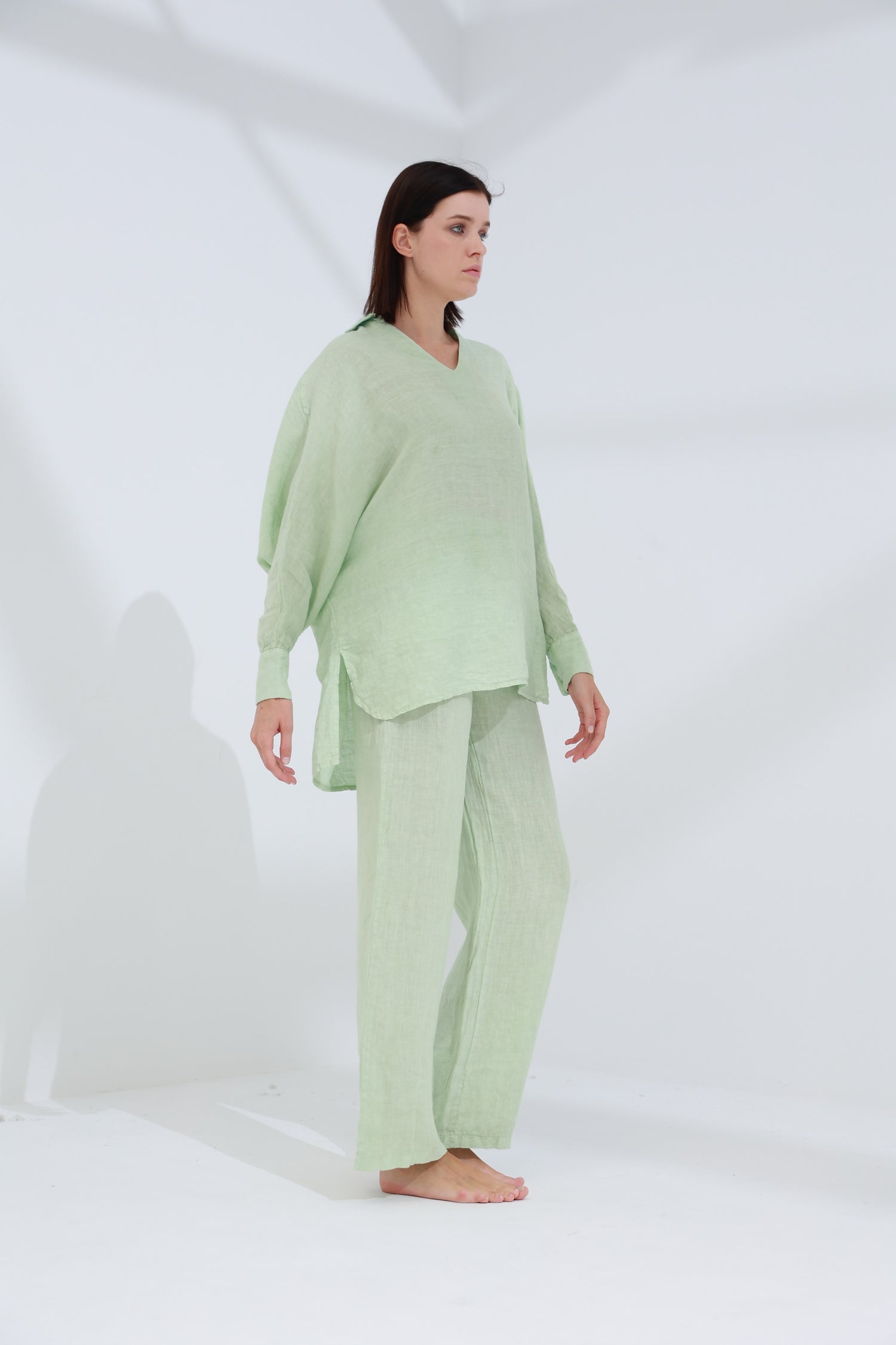 Armonia Straight Leg Linen Pants Verdino | G Linen World 