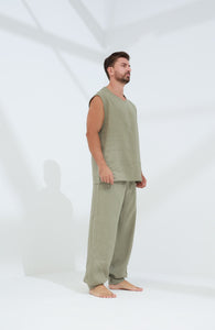 Commode Men's Relaxed Loose Fit 100% Linen Pants Green | G Linen World