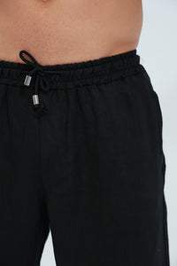 Commode Men's Relaxed Loose Fit 100% Linen Pants Black | G Linen World
