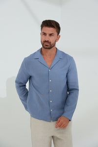 Occhi Men's 100% Linen Shirt - Blue 