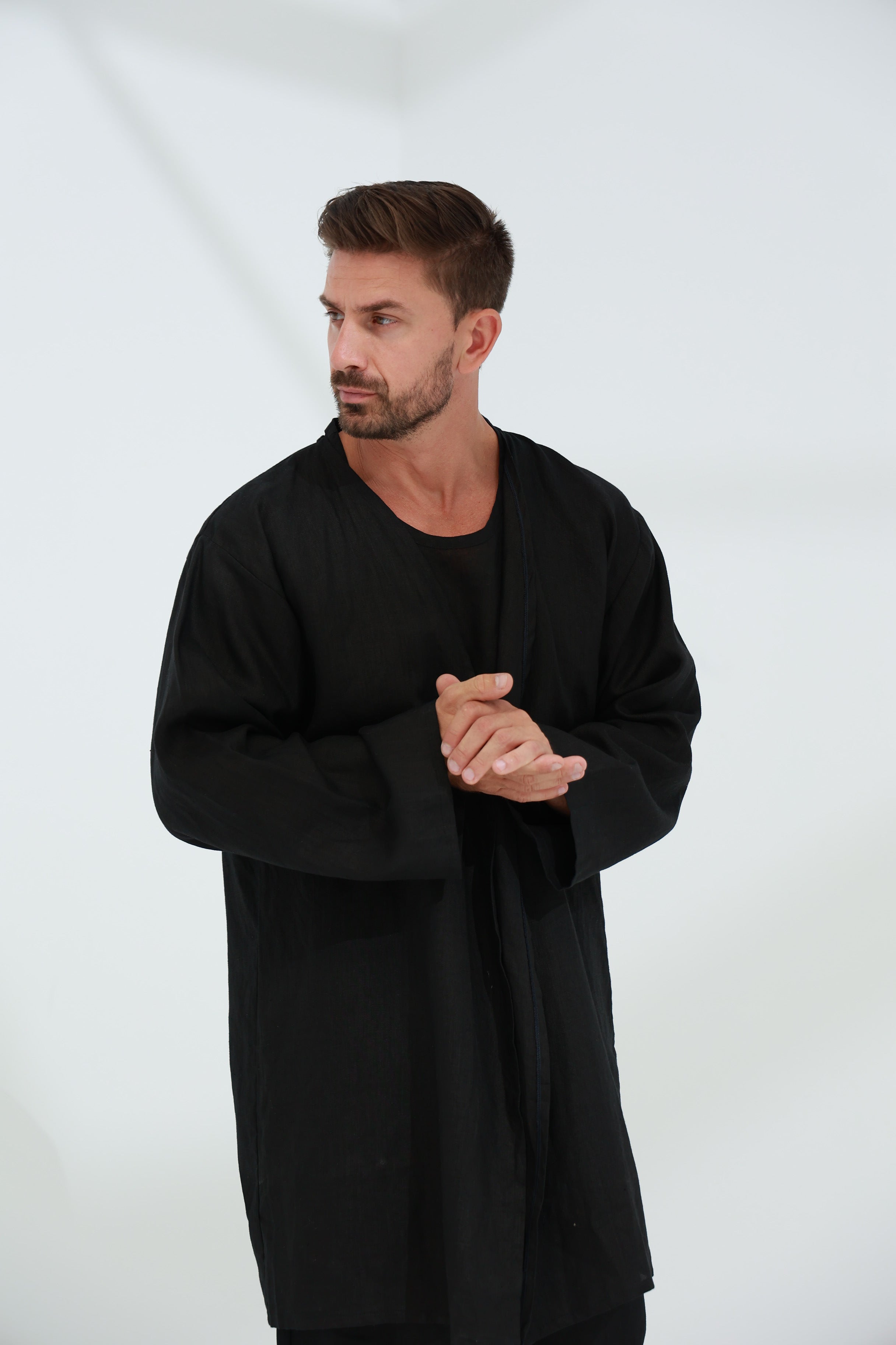 Leggera Men's Linen Cardigan Black | G Linen World
