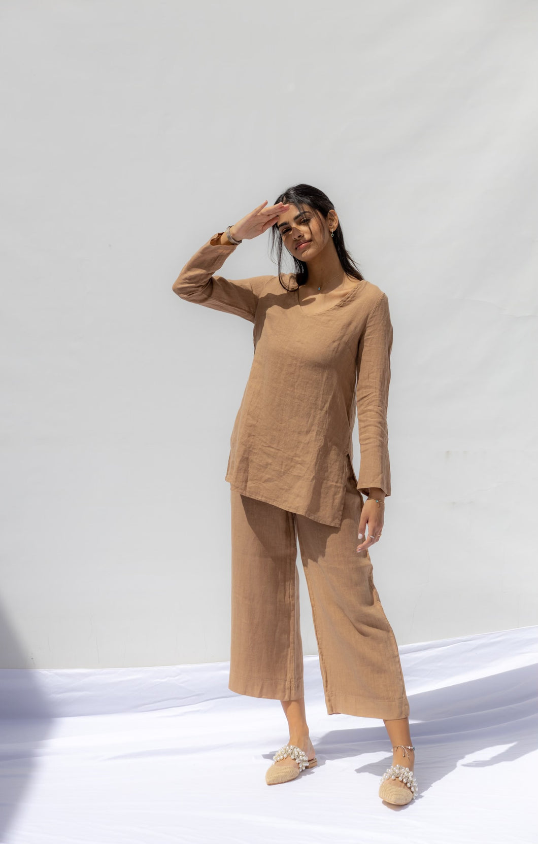 Light Brown Oia Co-Ord Pants - Cammello