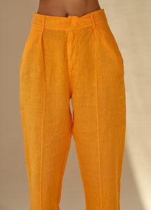 Fiamma Pure Linen Cigarette Leg Trousers in&nbsp;Mandarine | G Linen World 