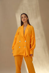 Fiamma Pure Linen Double Breasted Blazer in Mandarine | G Linen World