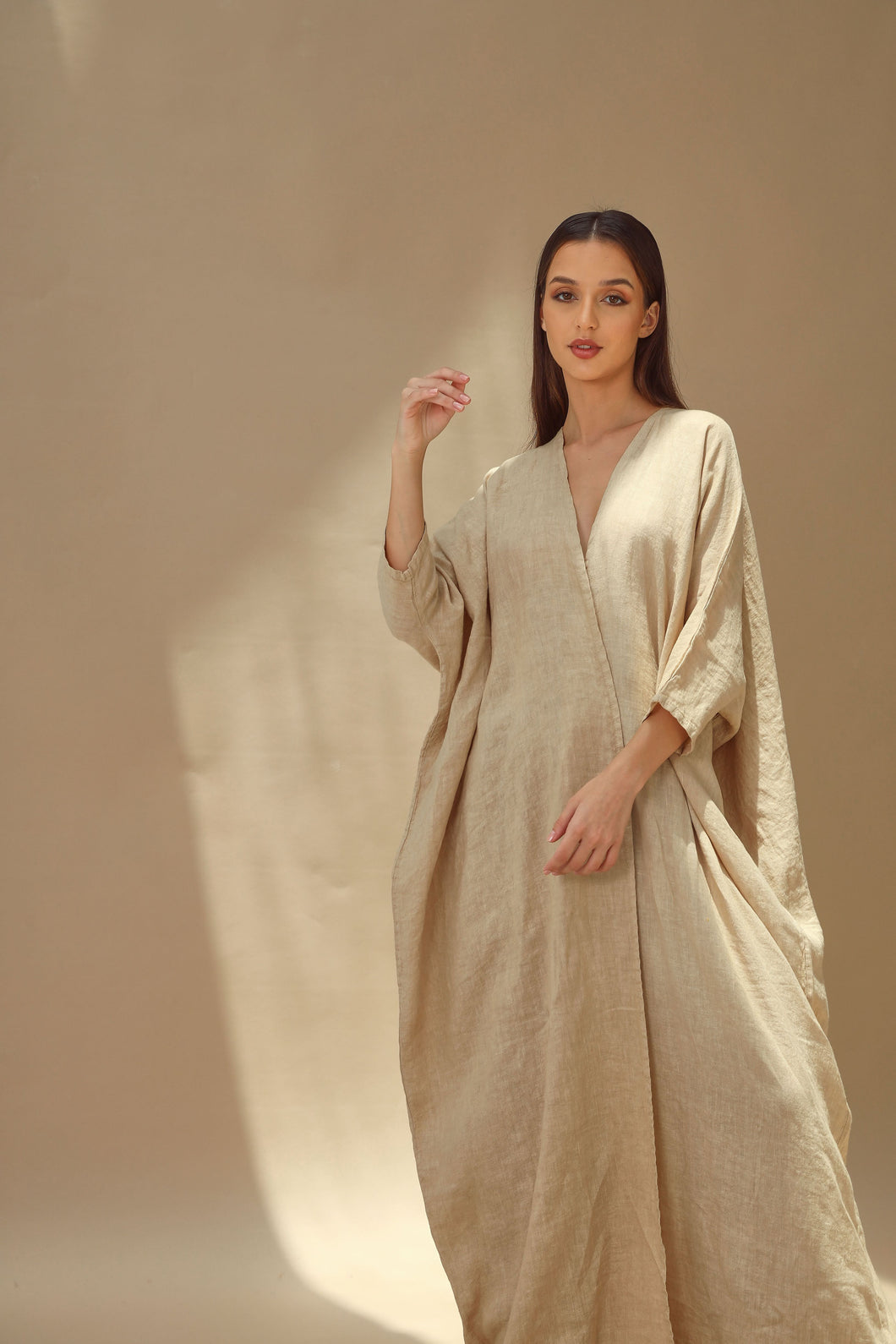 Aria Linen Bisht Abaya - Safari