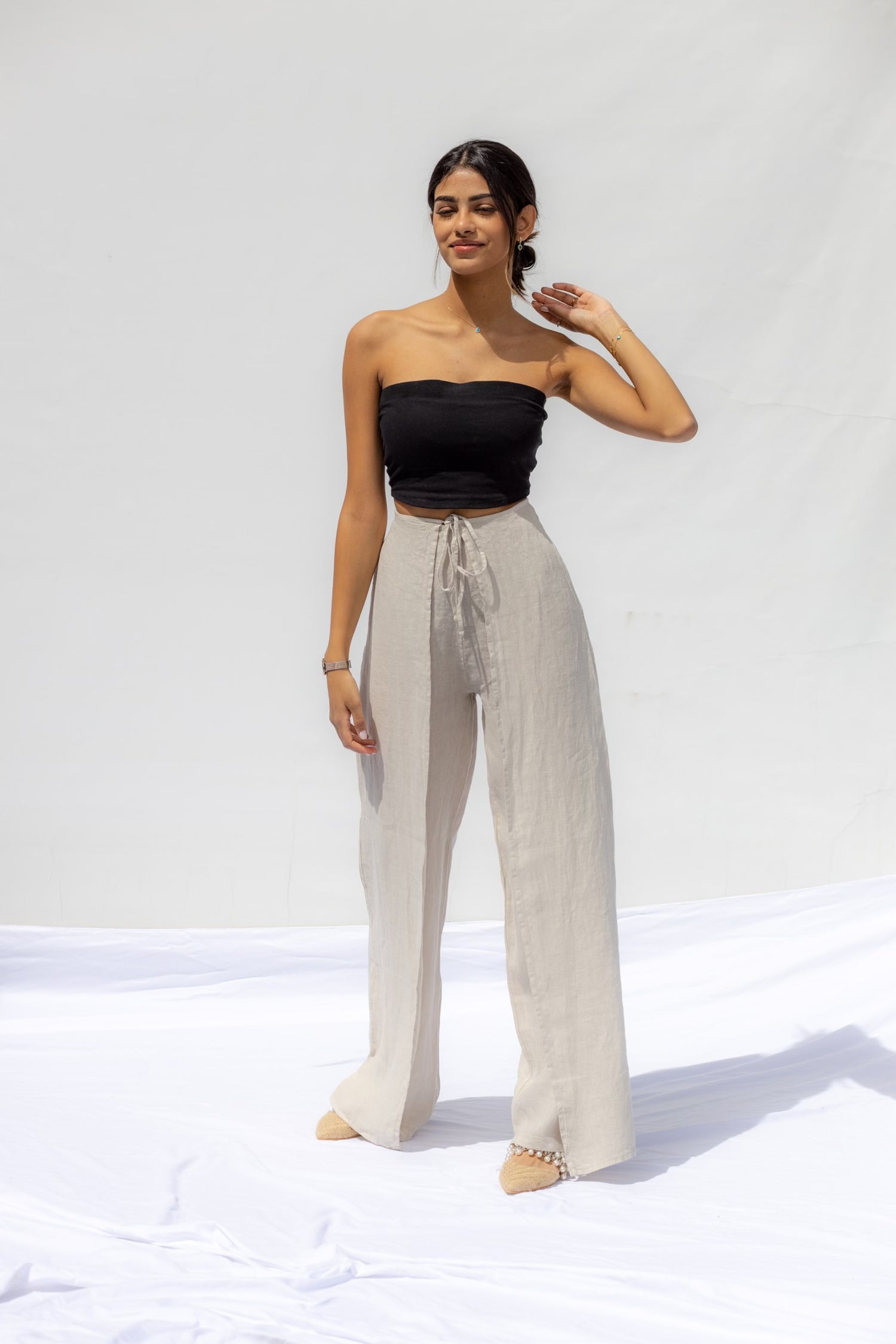 Natural Beige Sicilia Layered Trousers - Sabbia