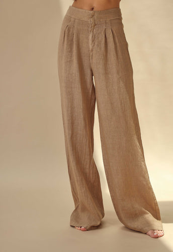Sole Pure Linen Wide Leg Pants in Cammello | G Linen World