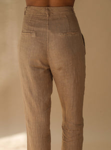 Fiamma Pure Linen Cigarette Leg Trousers in Cammello | G Linen World