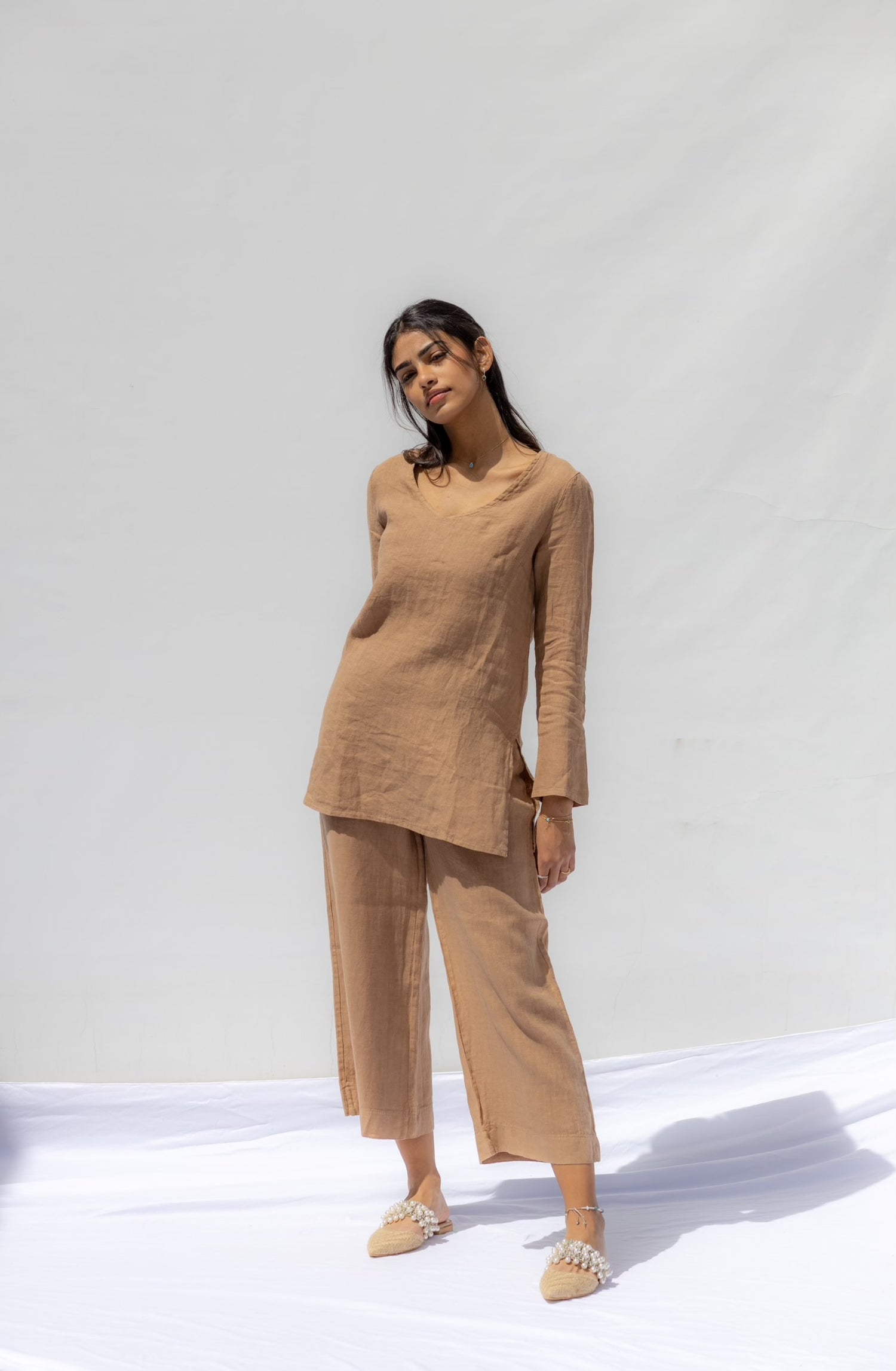 Light Brown Oia Long Sleeves Co-Ord Top - Cammello