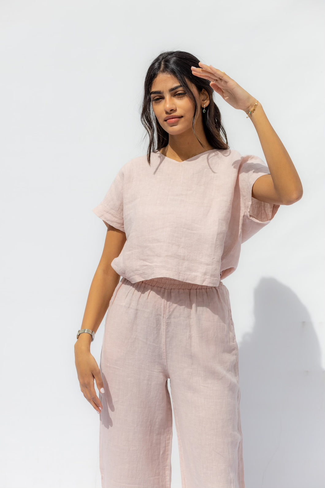 Light Pink Oia Short Sleeves Co-Ord Top - Cipria